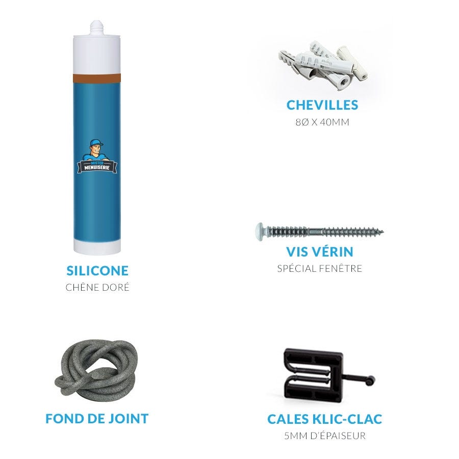 Kit de pose complet pour fenêtre en tunnel avec silicone chêne doré