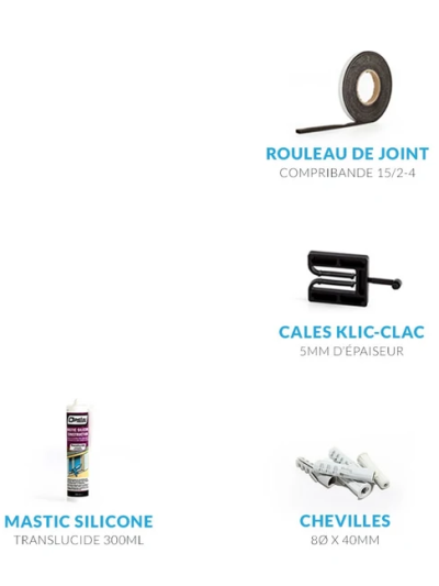 Kit de pose complet pour fenêtre en feuillure avec silicone blanc